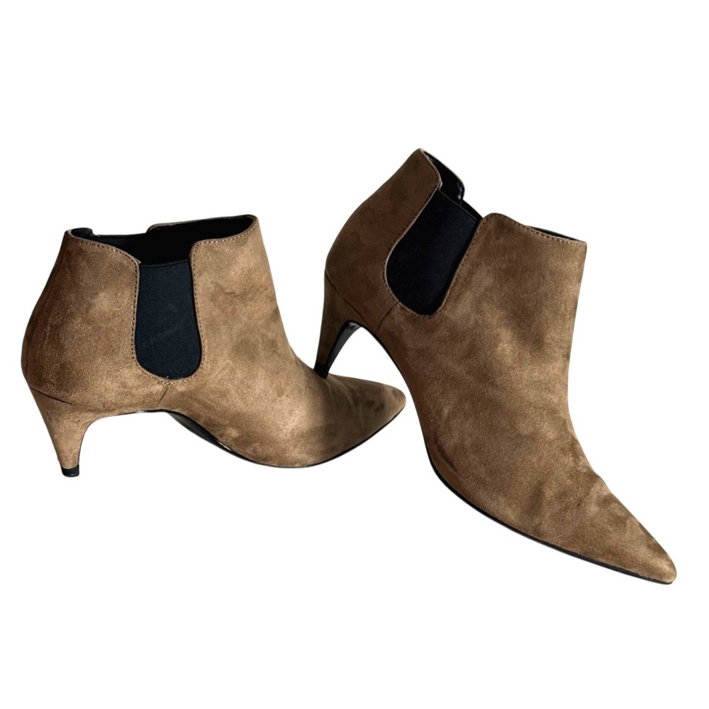Vintage Y2K Zara Solid Olive Tan Faux Suede Pointed Boots Size 40 / 8.5 Retro